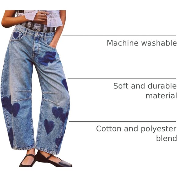 Women's Printed Baggy Jeans Mid Rise Wide Leg Tapered Stretch Casual - Picture 4 of 5